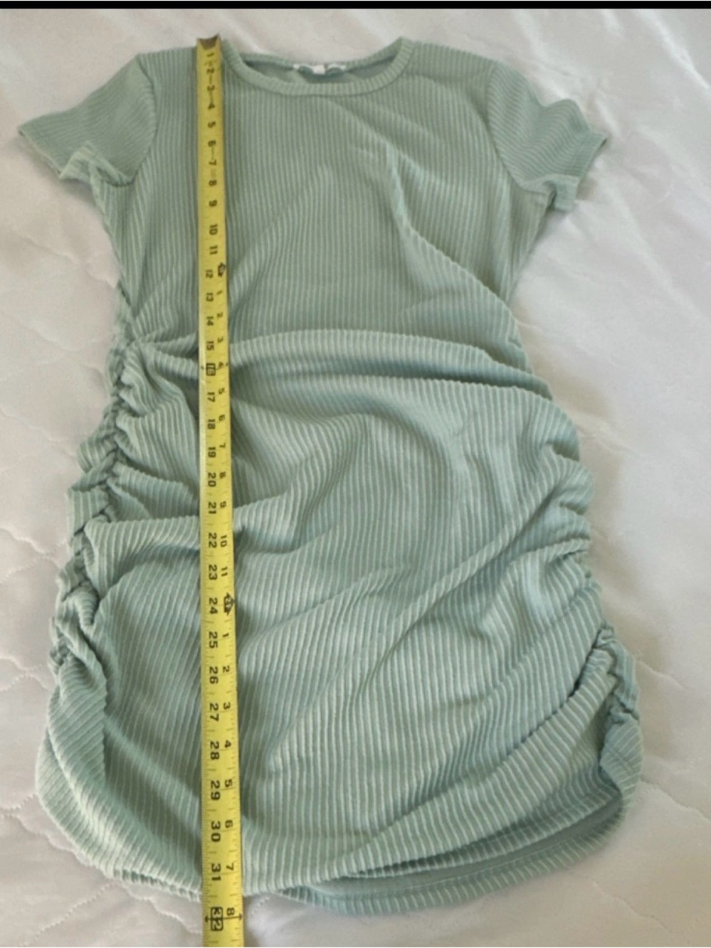 Ruched Sage Green Ribbed Mini Dress bodycon- Anti star Size Medium